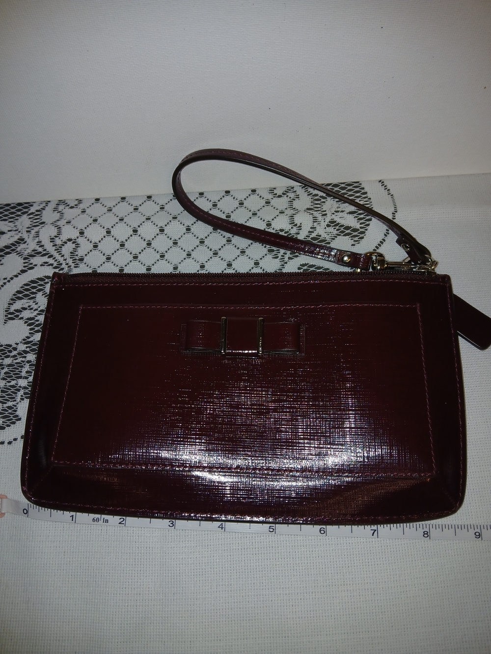 Coach Patent Wristlet Clutch in Burgundy